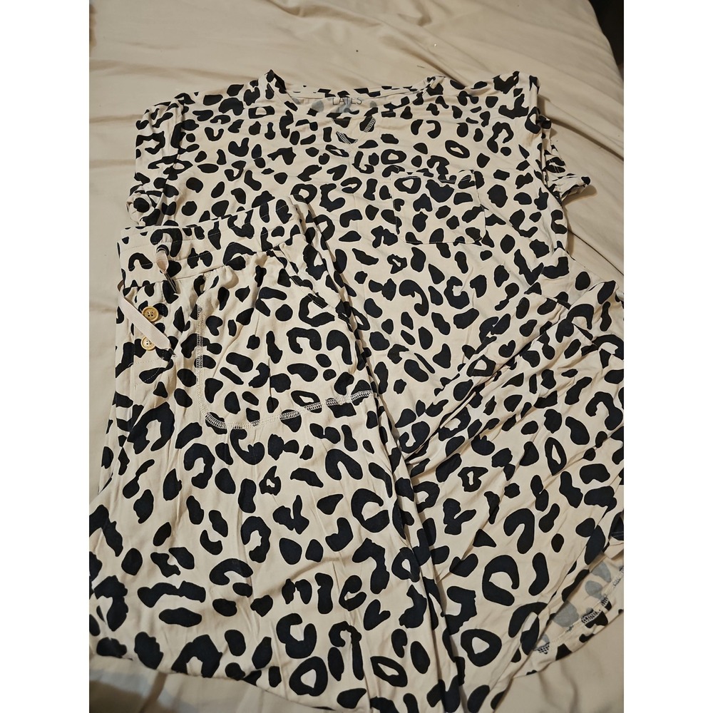 LATES By Kate Women's Pajama Set Size L Short Sleeve Cheetah Soft Modal Lounge